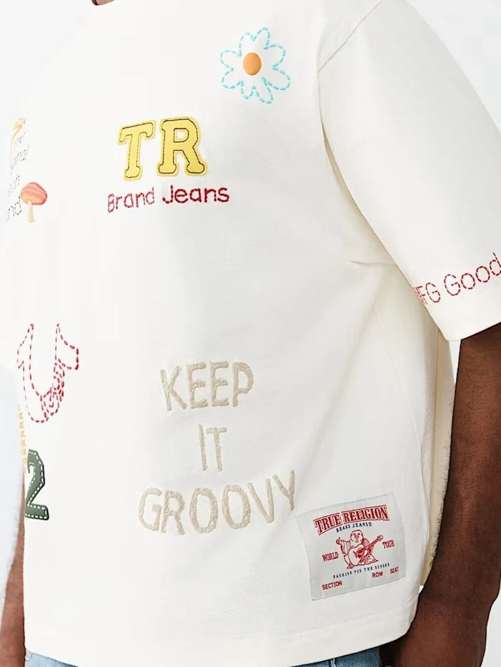True Religion Multi-logo Heavyweight Boxy Tee Y2K Winter White Size XL